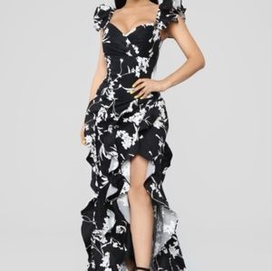 Black and White floor length floral dress